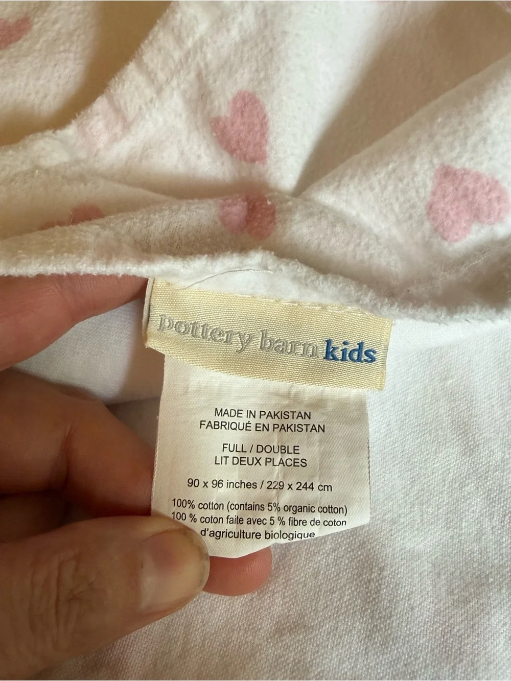 Pottery Barn Kids Full/Double Pink Heart Flannel Sheet Set Fitted Flat coquette